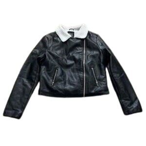 Cali 1850 Women's Polyester Fleece Faux Leather Bomber Jacket Zippers - Size M